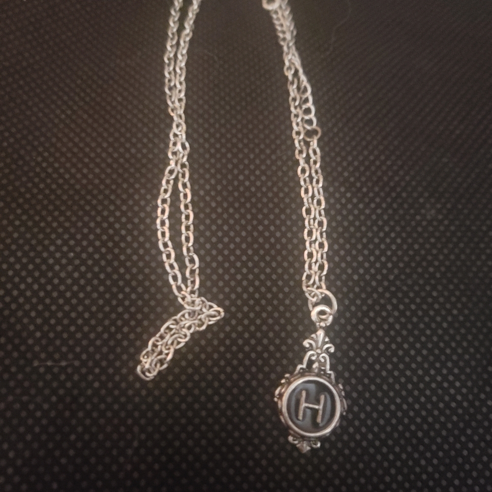 Typewriter key initial H necklace